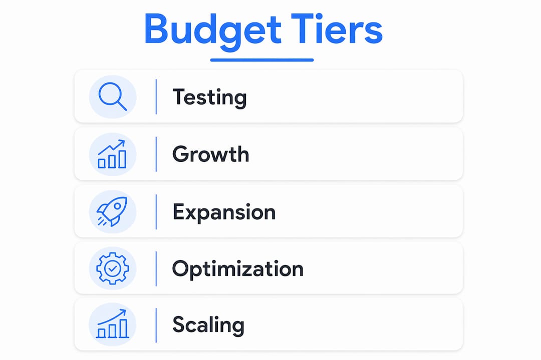 Infographic of Google Ads budget tiers for botanical businesses