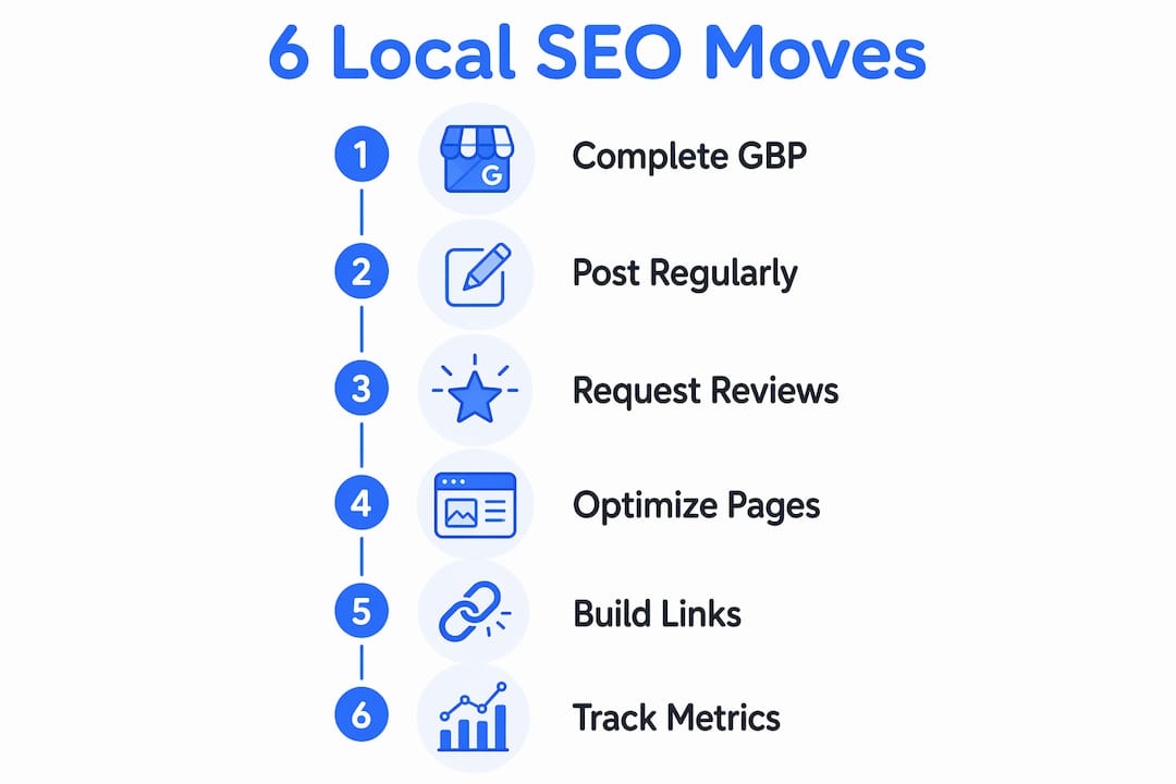 Infographic showing six local SEO steps