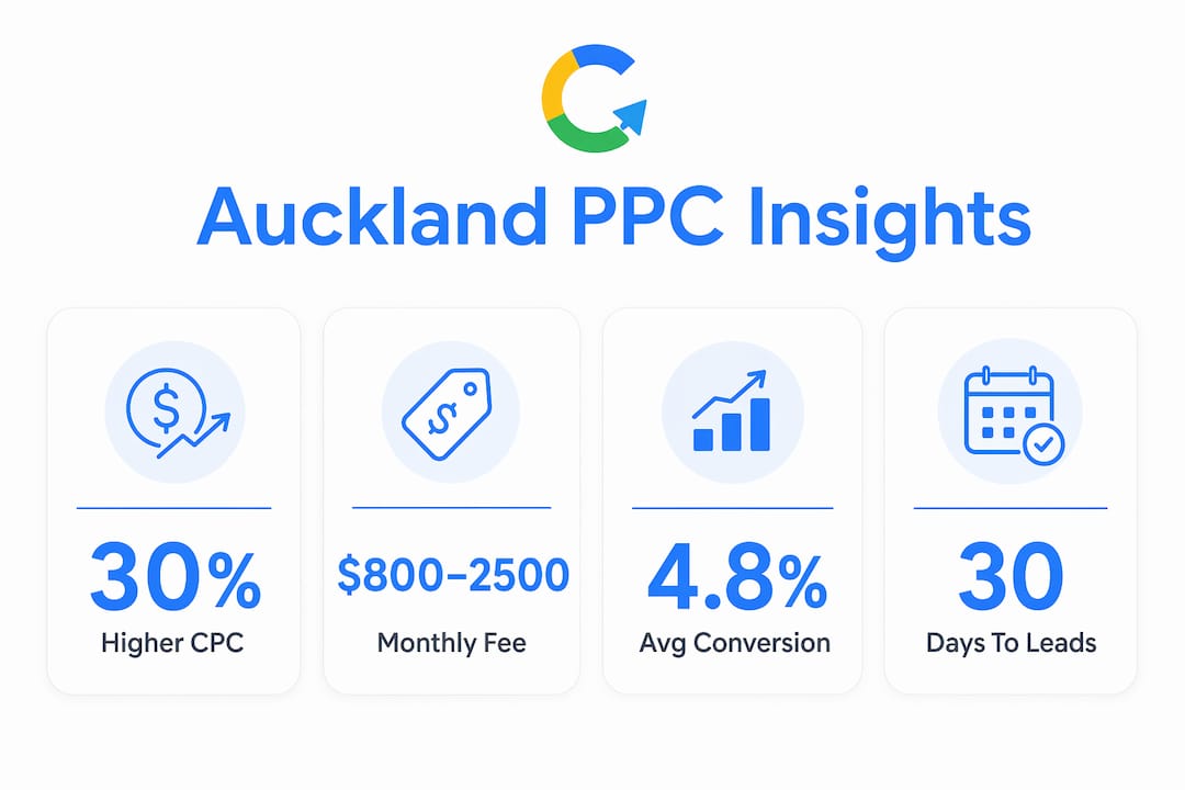 Infographic showing Auckland PPC cost and performance stats