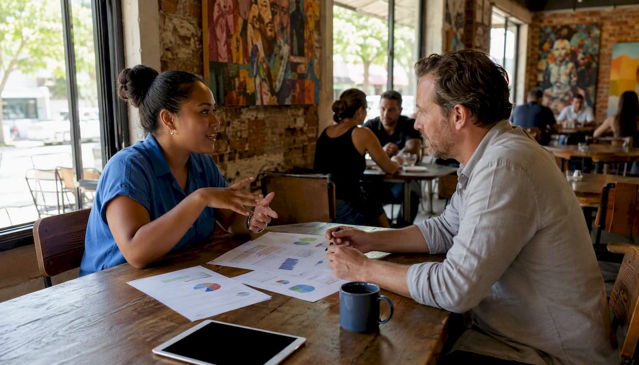 Client and marketing manager discussing ads strategy
