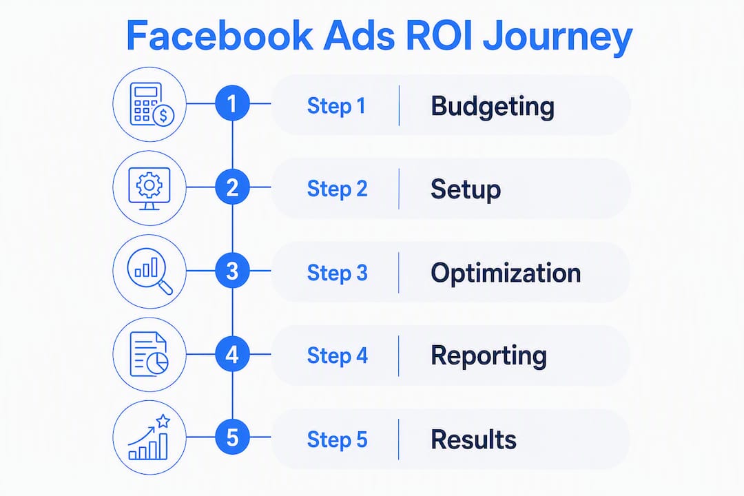 Infographic showing Facebook ads ROI steps in New Zealand