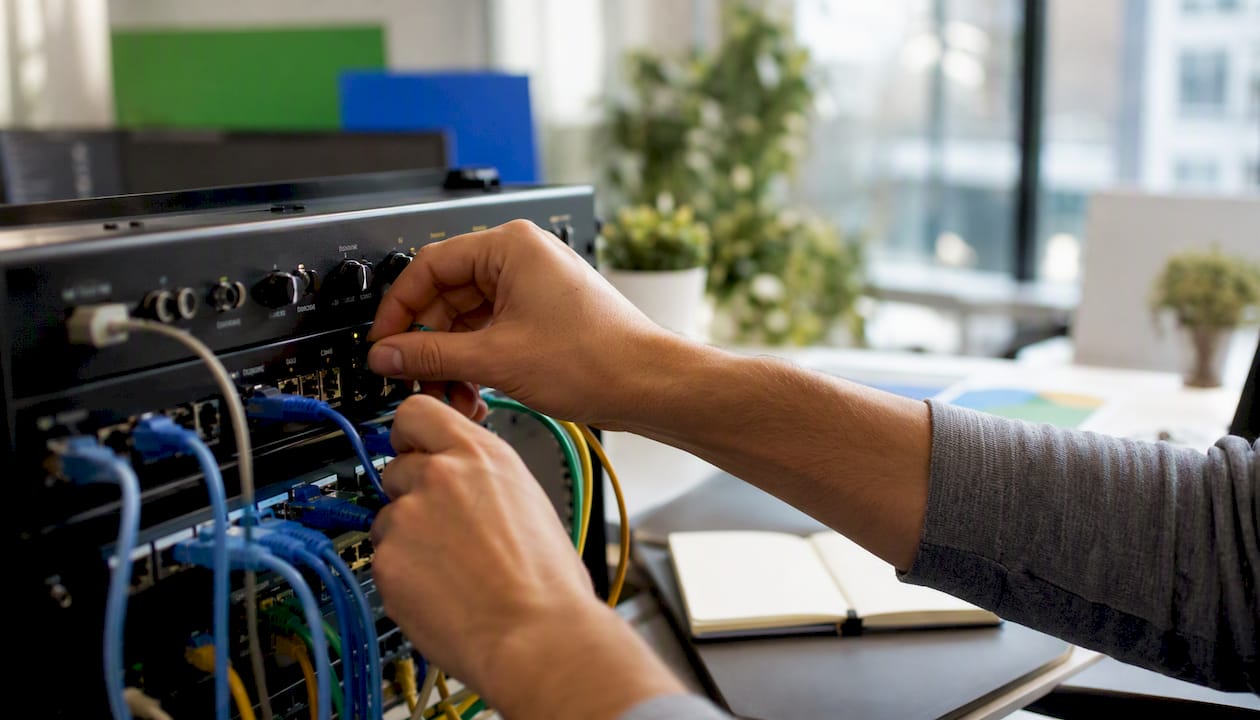 Hands configuring network for marketing data integration