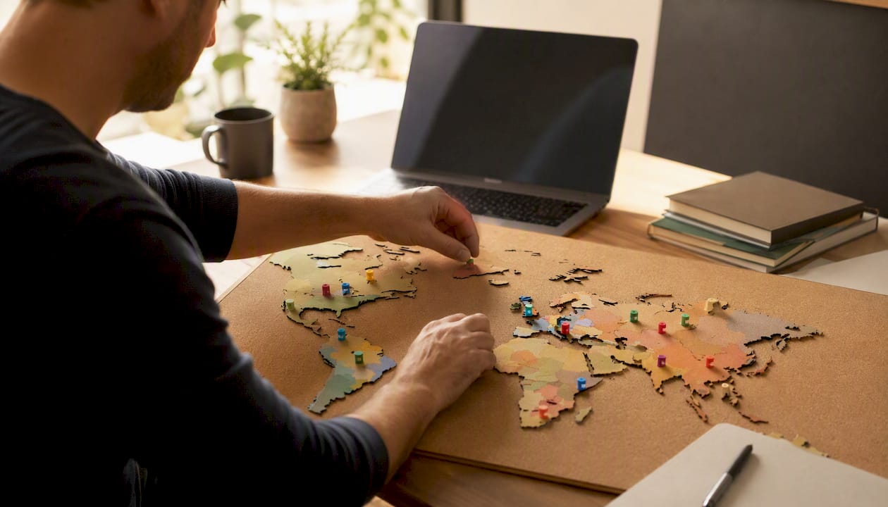 Hands placing tokens on region map