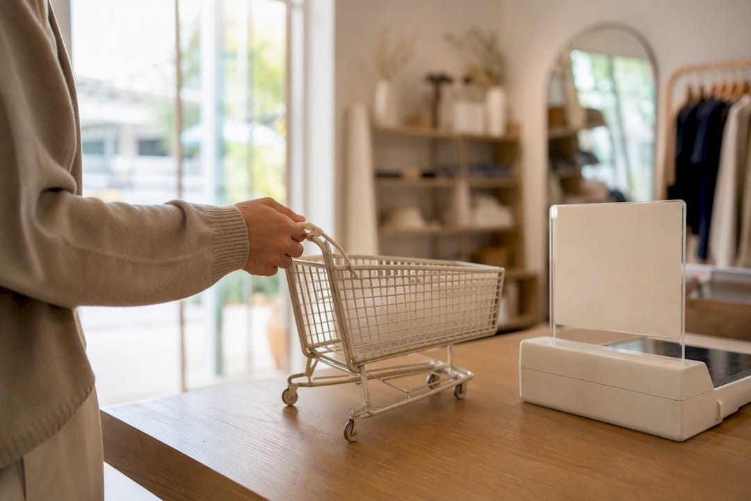 Hand placing basket under free shipping sign
