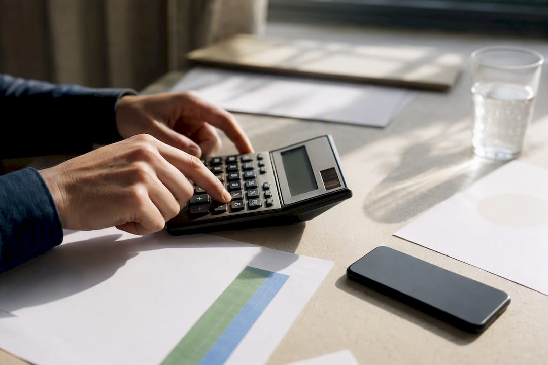 Hands calculating CAC and LTV on desk