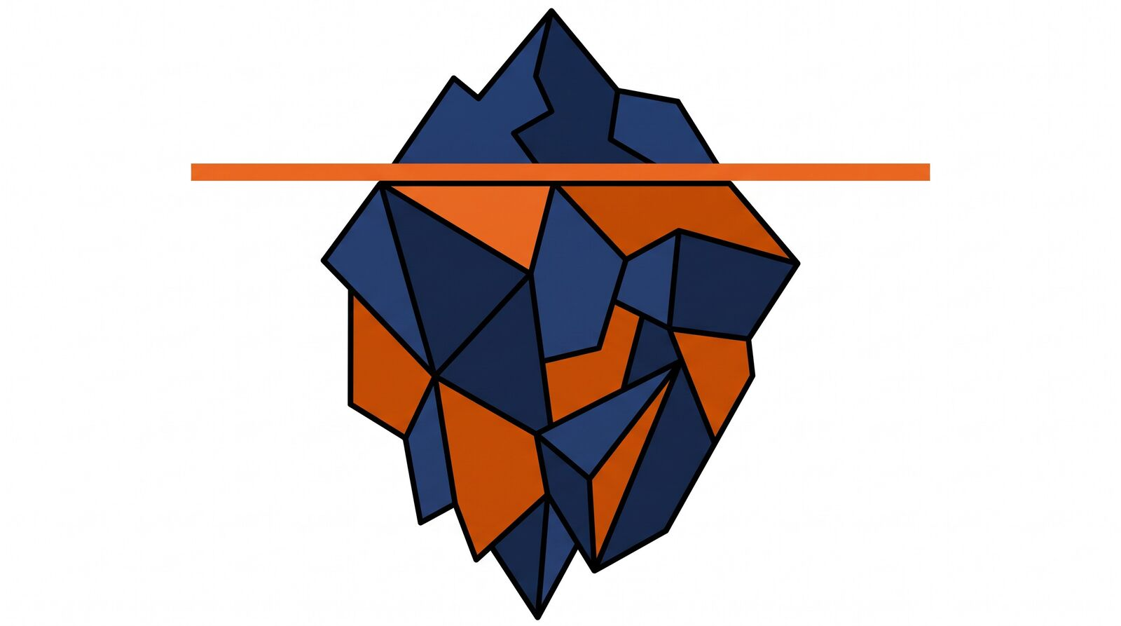 Editorial 3D illustration of an iceberg where the small visible tip is the app build and the large submerged part holds updates, hosting, store fees and support